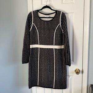 Calvin Klein Black and White Long Sleeve Sheath Sweater Dress Womens Size XL